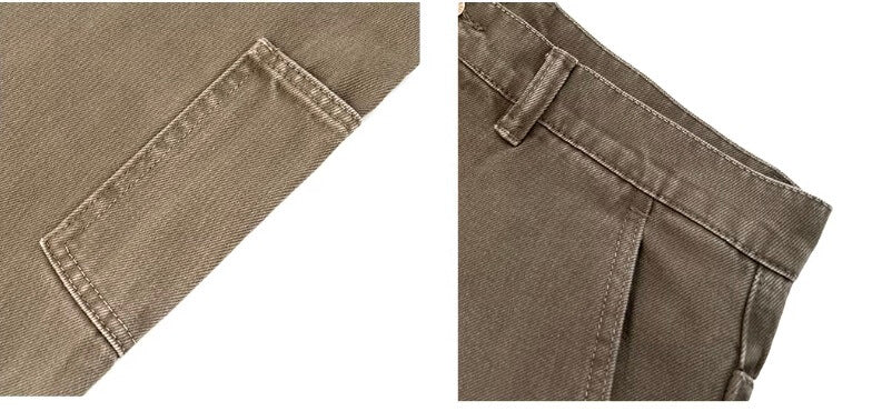 JHYQ Coffee Brown Washed Work Jeans