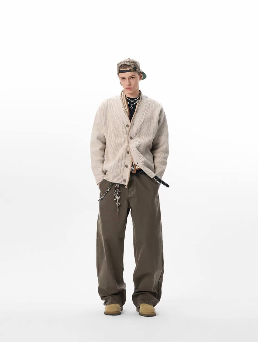 JHYQ Coffee Brown Washed Work Jeans