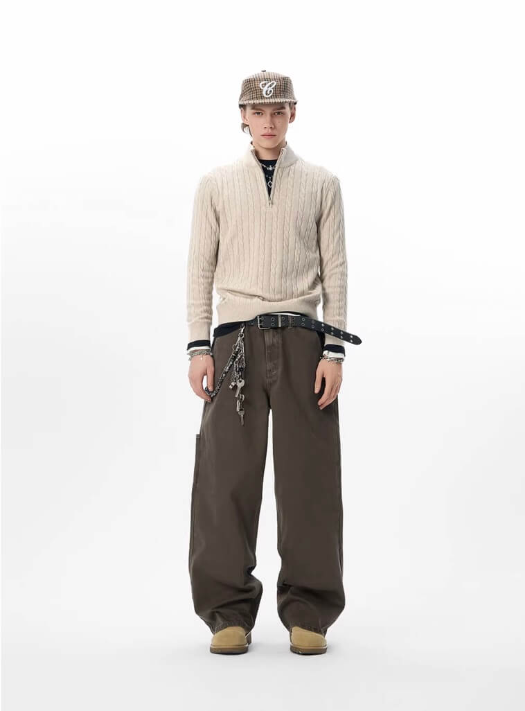 JHYQ Coffee Brown Washed Work Jeans