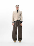 JHYQ Coffee Brown Washed Work Jeans