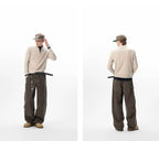 JHYQ Coffee Brown Washed Work Jeans