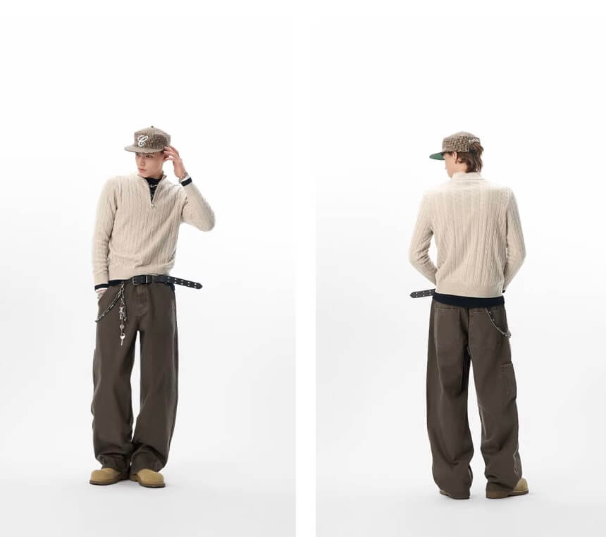 JHYQ Coffee Brown Washed Work Jeans