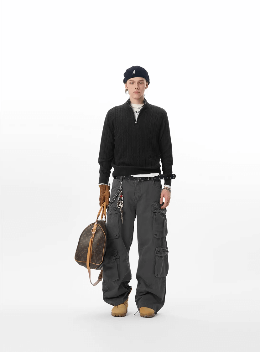 JHYQ Large Multi Pocket Washed Baggy Cargo Pants