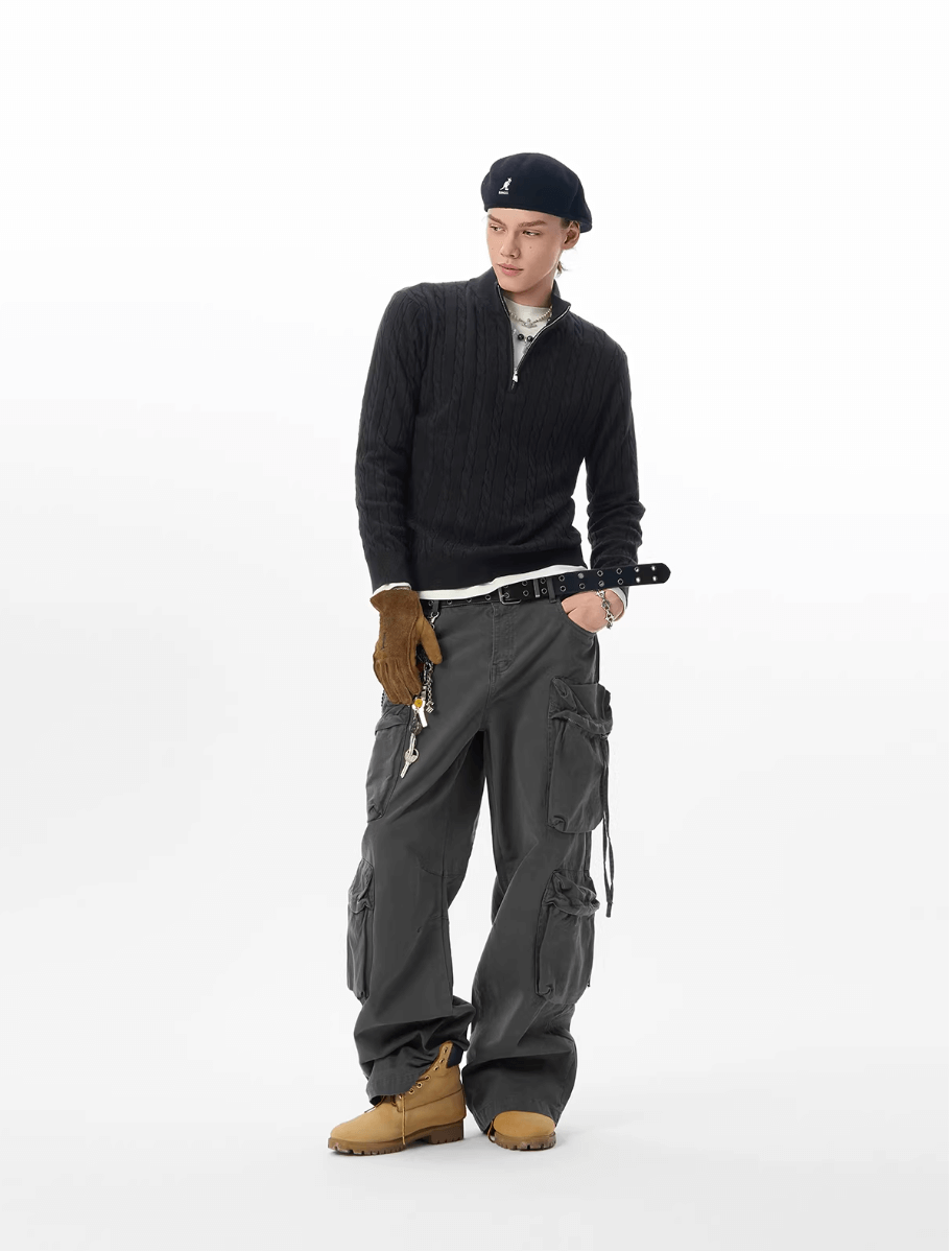 JHYQ Large Multi Pocket Washed Baggy Cargo Pants