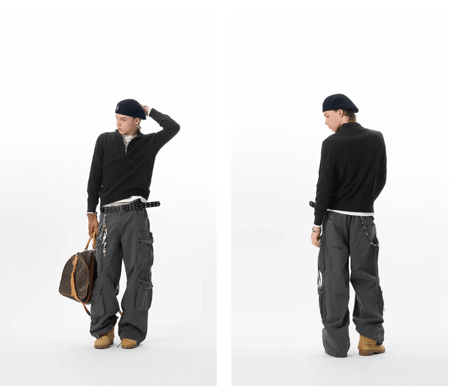 JHYQ Large Multi Pocket Washed Baggy Cargo Pants