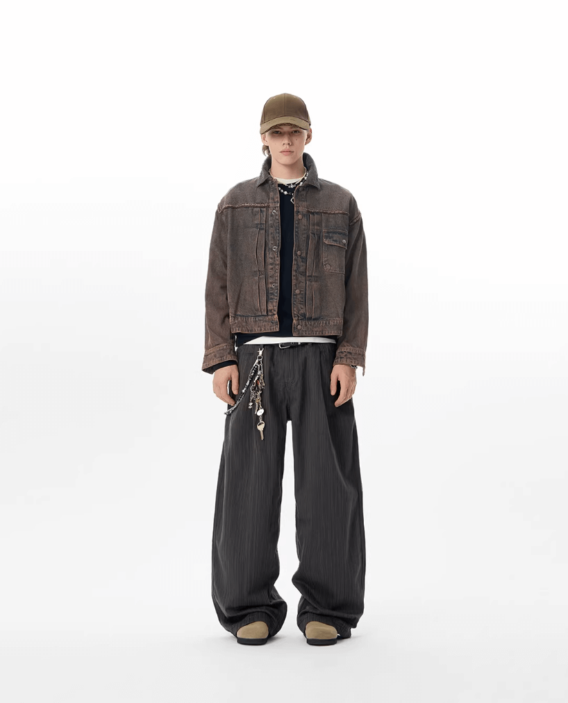 JHYQ Pinstripe Pleated Baggy Jeans