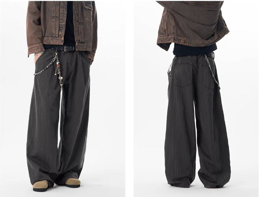 JHYQ Pinstripe Pleated Baggy Jeans