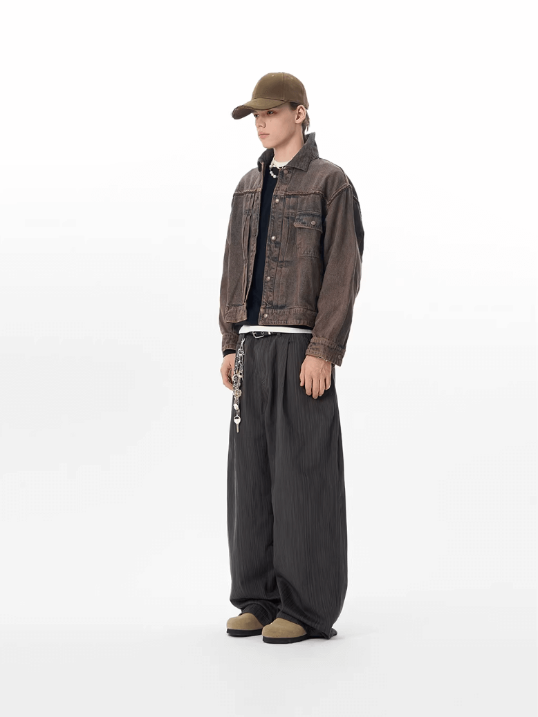JHYQ Pinstripe Pleated Baggy Jeans