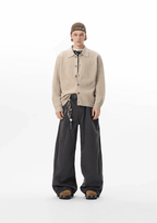 JHYQ Pinstripe Pleated Baggy Jeans
