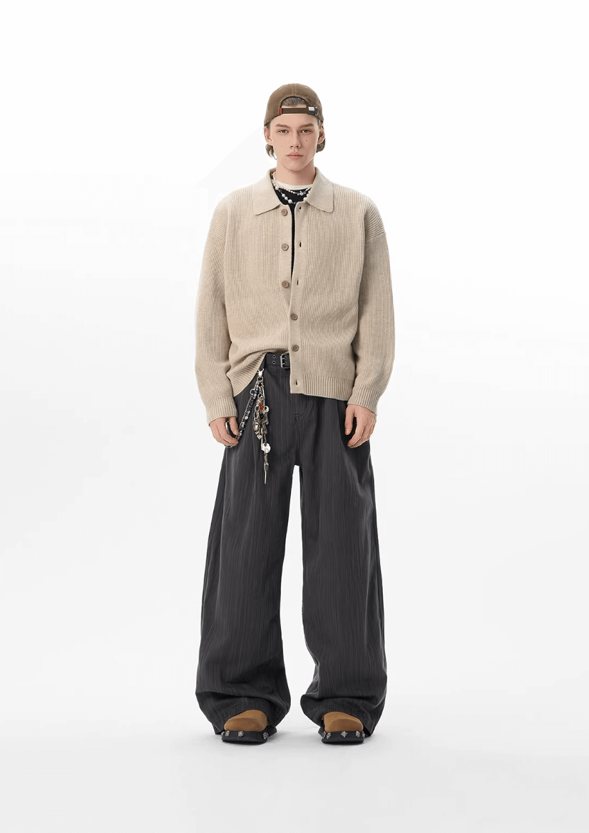 JHYQ Pinstripe Pleated Baggy Jeans
