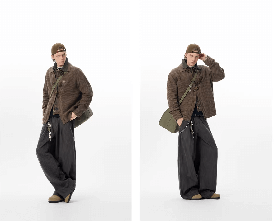 JHYQ Pinstripe Pleated Baggy Jeans