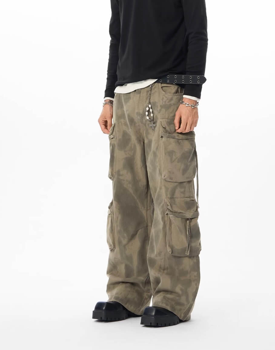JHYQ Vintage Camo Large Multi Pocket Baggy Cargo Pants