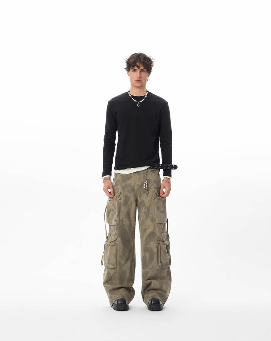 JHYQ Vintage Camo Large Multi Pocket Baggy Cargo Pants