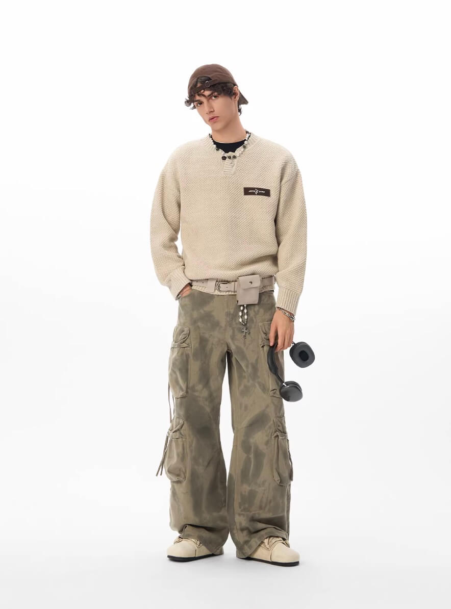 JHYQ Vintage Camo Large Multi Pocket Baggy Cargo Pants