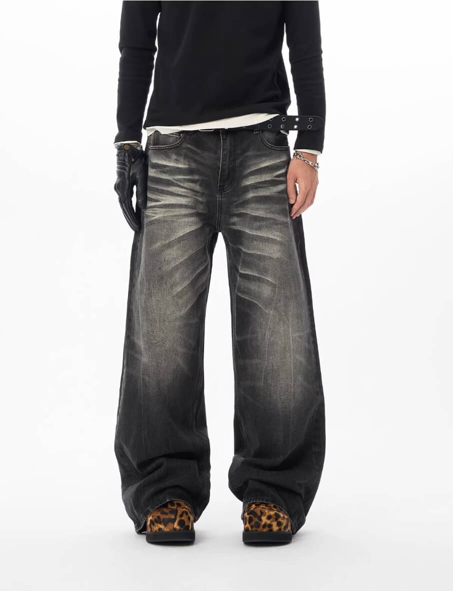 JHYQ Black Washed Lightning Burst Fade Jeans