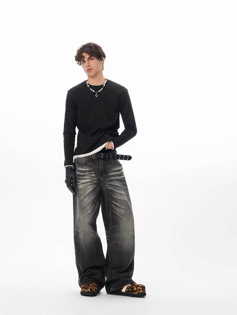 JHYQ Black Washed Lightning Burst Fade Jeans