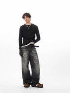 JHYQ Black Washed Lightning Burst Fade Jeans
