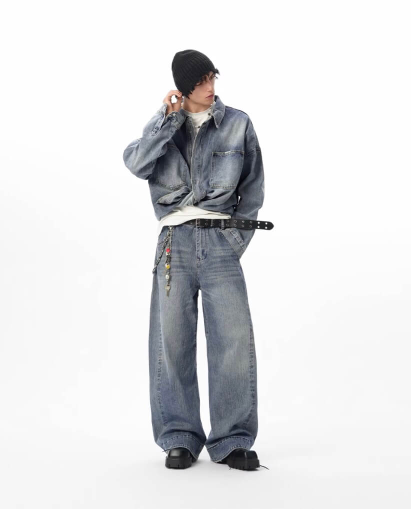 JHYQ Vintage Washed Patchwork Baggy Jeans
