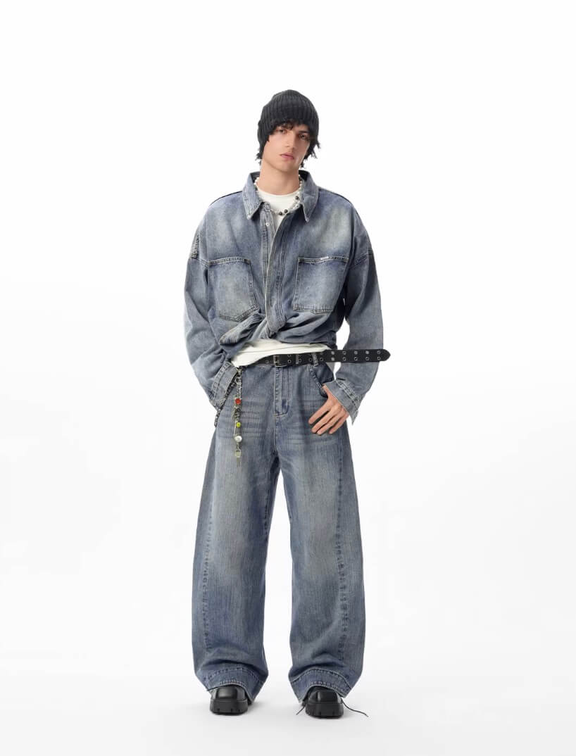 JHYQ Vintage Washed Patchwork Baggy Jeans