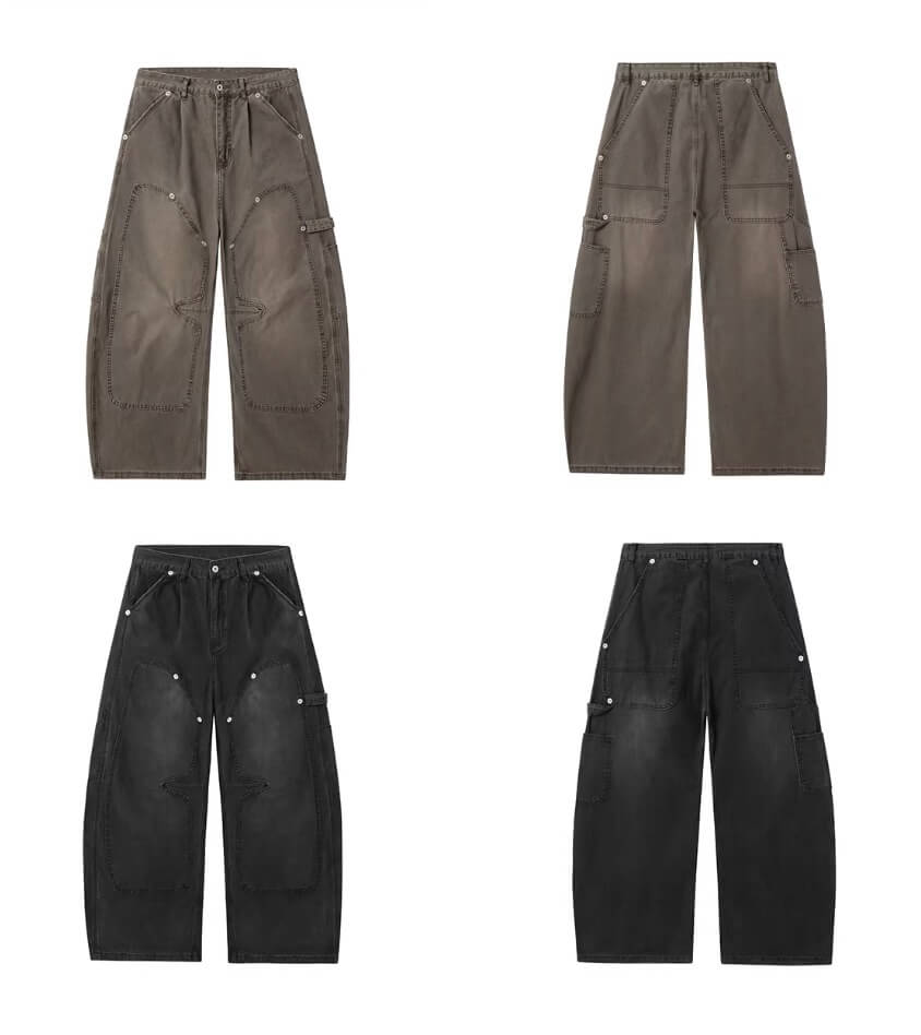JHYQ Vintage Washed Baggy Double Knee Jeans