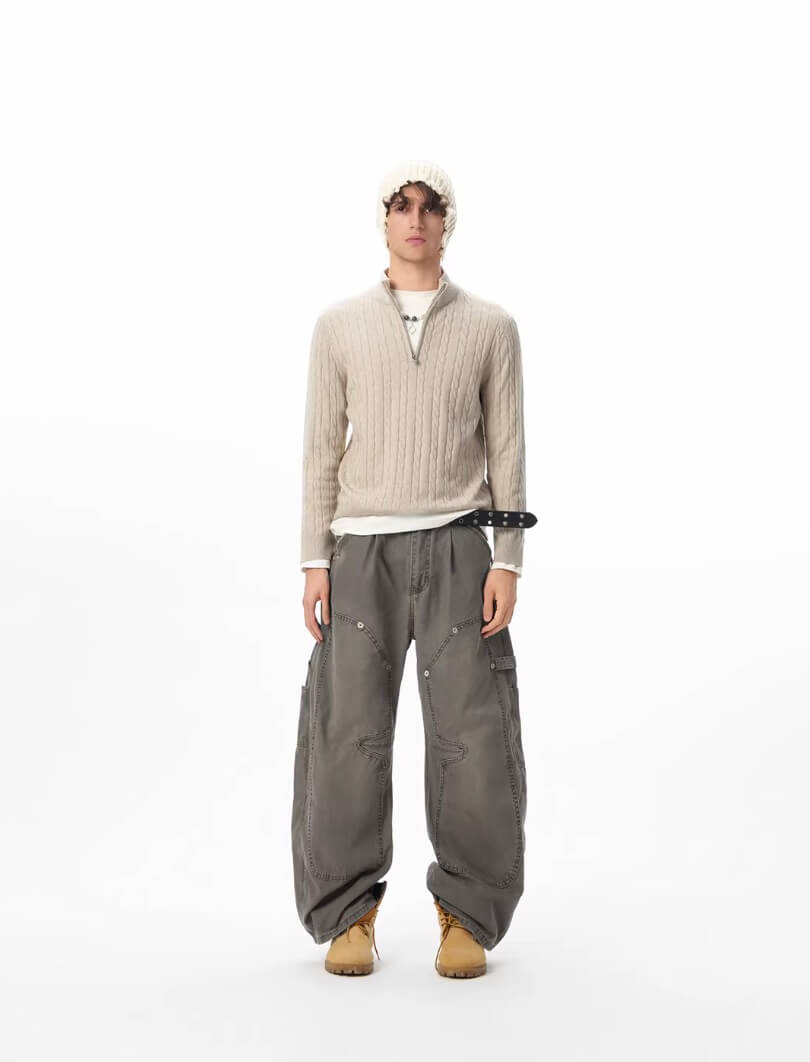 JHYQ Vintage Washed Baggy Double Knee Jeans