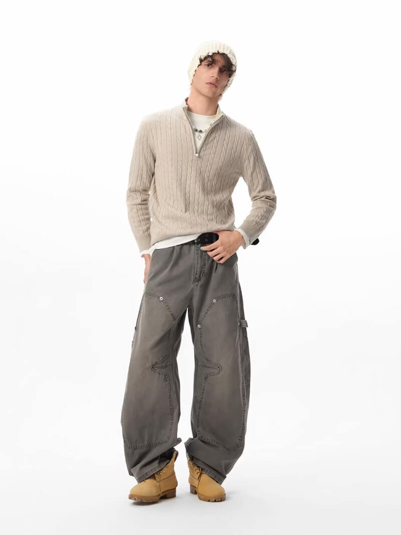 JHYQ Vintage Washed Baggy Double Knee Jeans