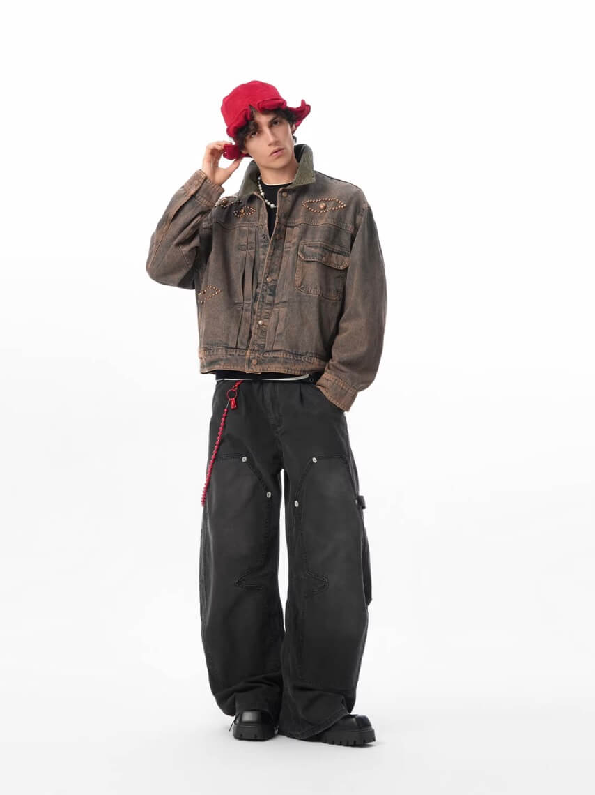 JHYQ Vintage Washed Baggy Double Knee Jeans