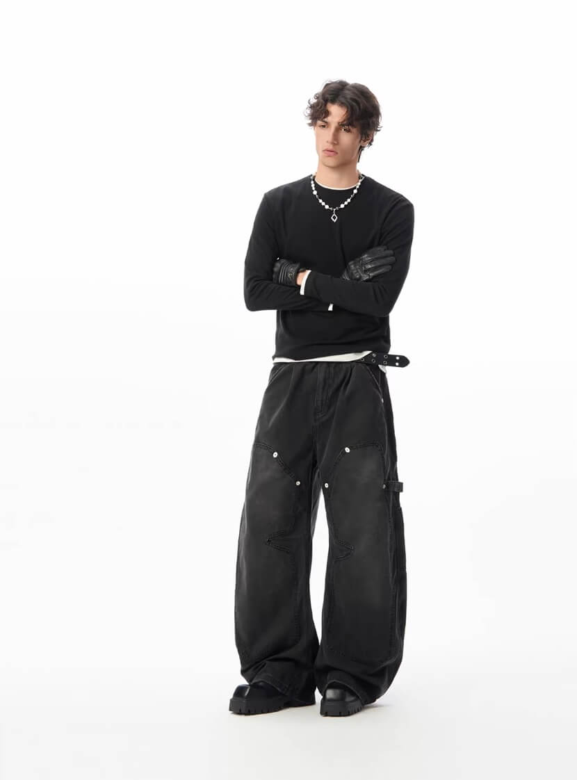JHYQ Vintage Washed Baggy Double Knee Jeans