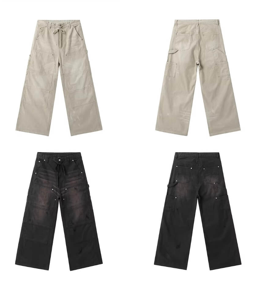 JHYQ Washed Distressed Baggy Double Knee Jeans