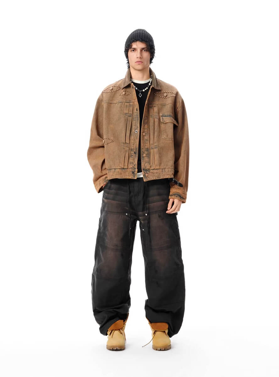 JHYQ Washed Distressed Baggy Double Knee Jeans