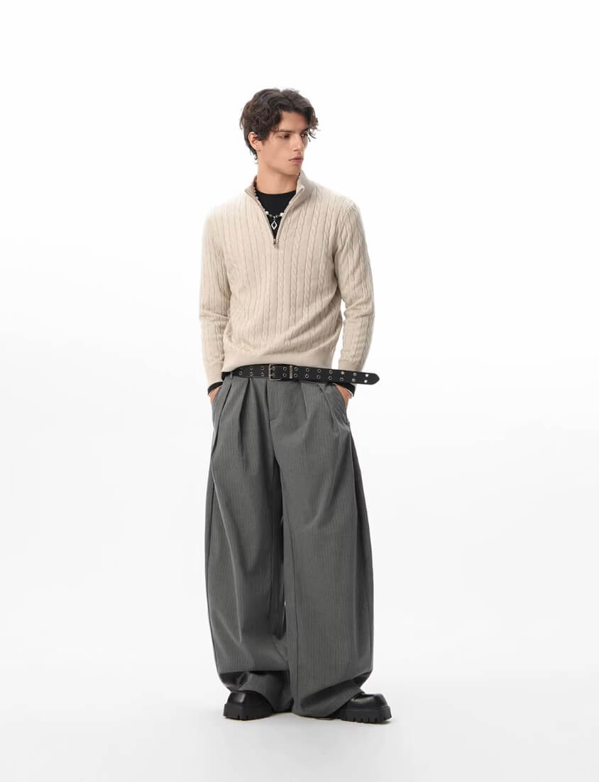 JHYQ Pinstripe Pleated Wide Leg Suit Pants