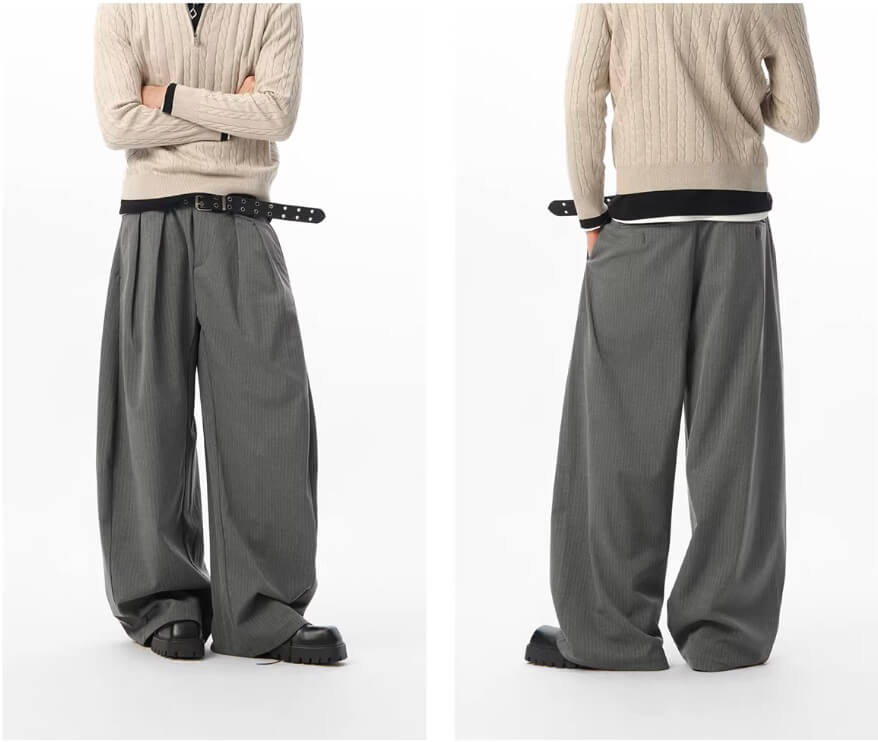 JHYQ Pinstripe Pleated Wide Leg Suit Pants