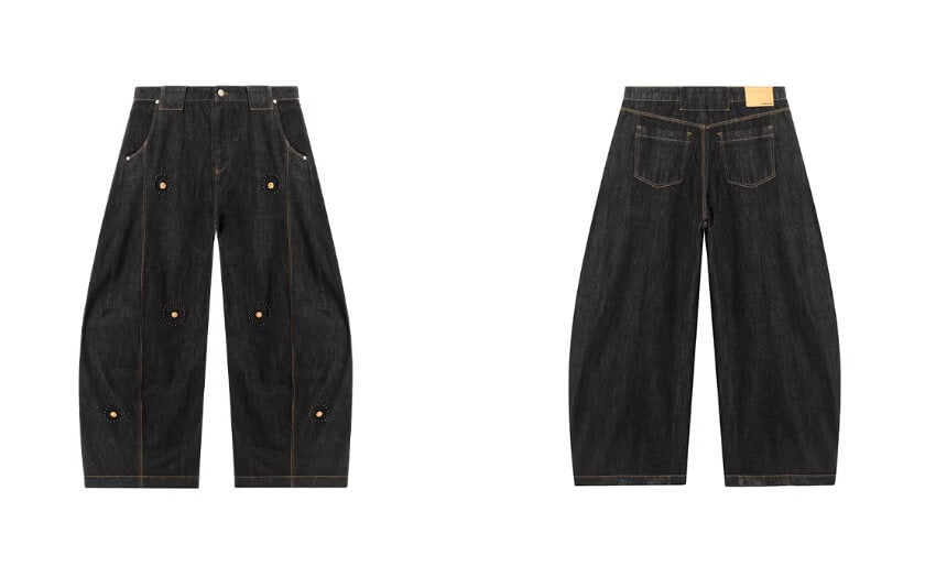 JHYQ Black Beaded Studded Curved Seam Machete Jeans