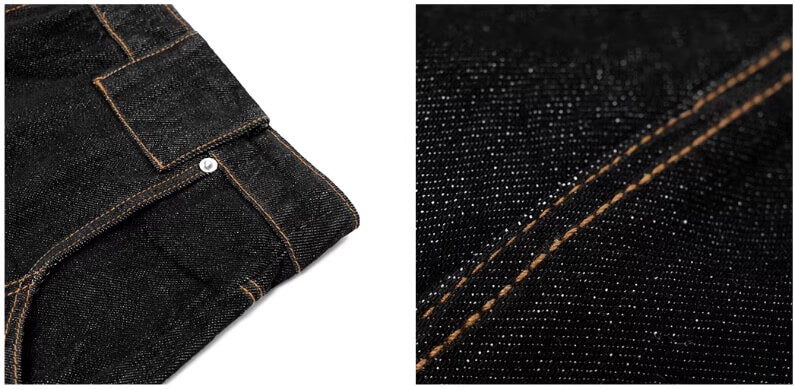 JHYQ Black Beaded Studded Curved Seam Machete Jeans