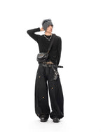 JHYQ Black Beaded Studded Curved Seam Machete Jeans