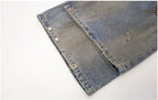 JHYQ Blue Beaded Studded Curved Seam Machete Jeans