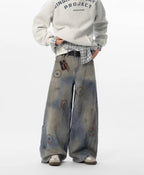 JHYQ Blue Beaded Studded Curved Seam Machete Jeans