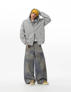 JHYQ Blue Beaded Studded Curved Seam Machete Jeans