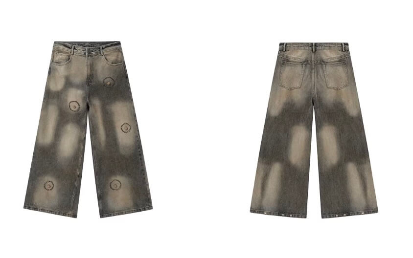 JHYQ Washed Ash Beaded Studded Curved Seam Machete Jeans