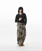 JHYQ Washed Ash Beaded Studded Curved Seam Machete Jeans