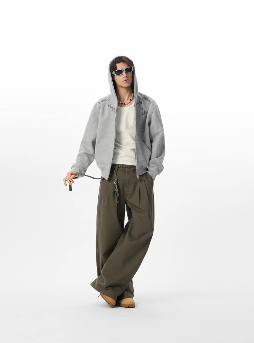 JHYQ Belted Waist Pleated Baggy Pants
