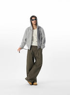 JHYQ Belted Waist Pleated Baggy Pants