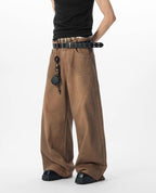 JHYQ Brown Washed 3D Cut Baggy Jeans