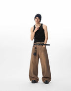 JHYQ Brown Washed 3D Cut Baggy Jeans
