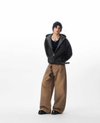 JHYQ Brown Washed 3D Cut Baggy Jeans