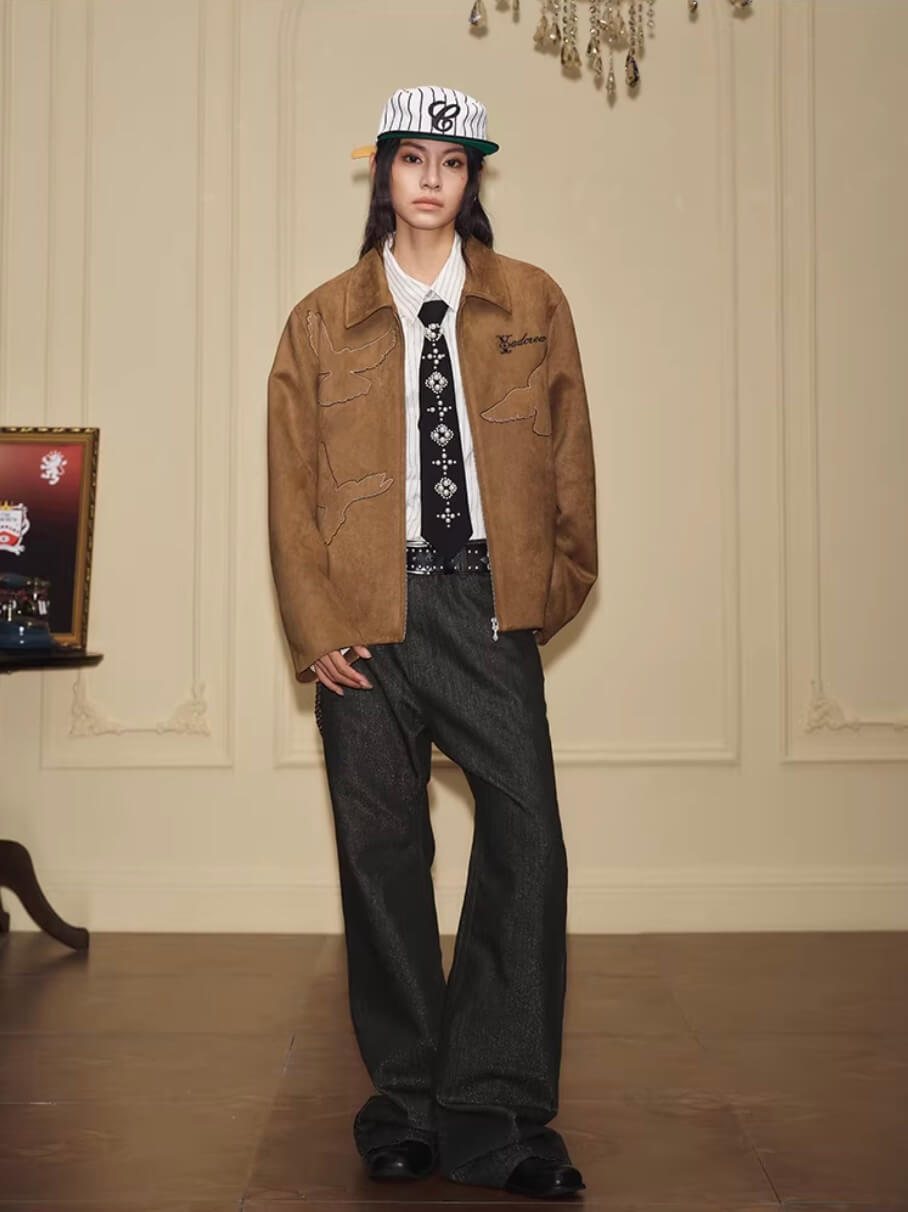 YADcrew Peace Dove Patch Suede Jacket