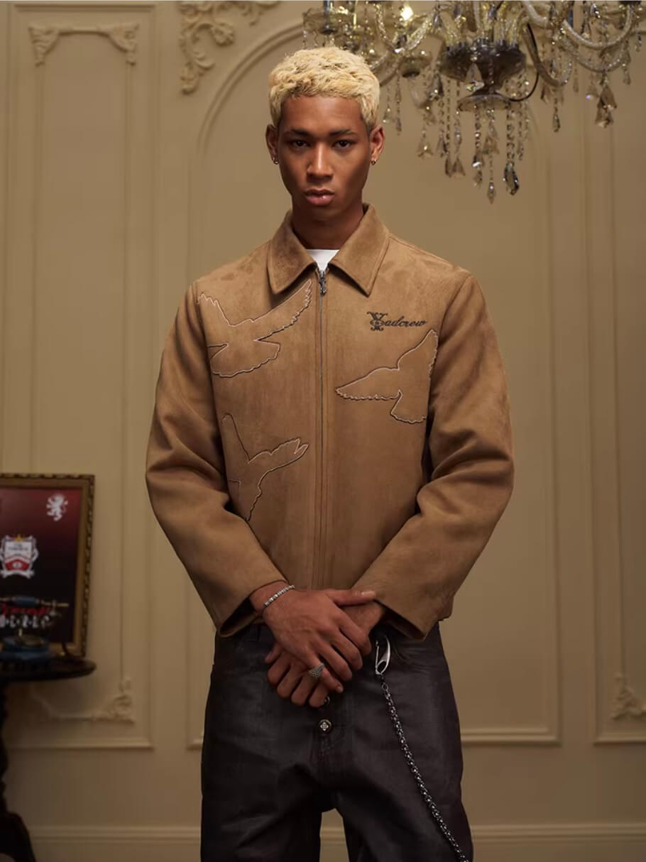 YADcrew Peace Dove Patch Suede Jacket