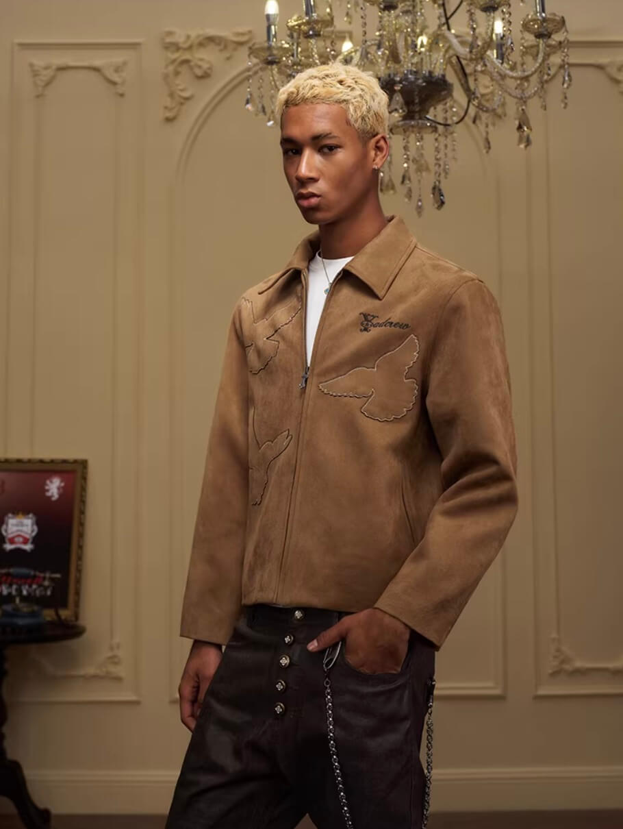 YADcrew Peace Dove Patch Suede Jacket