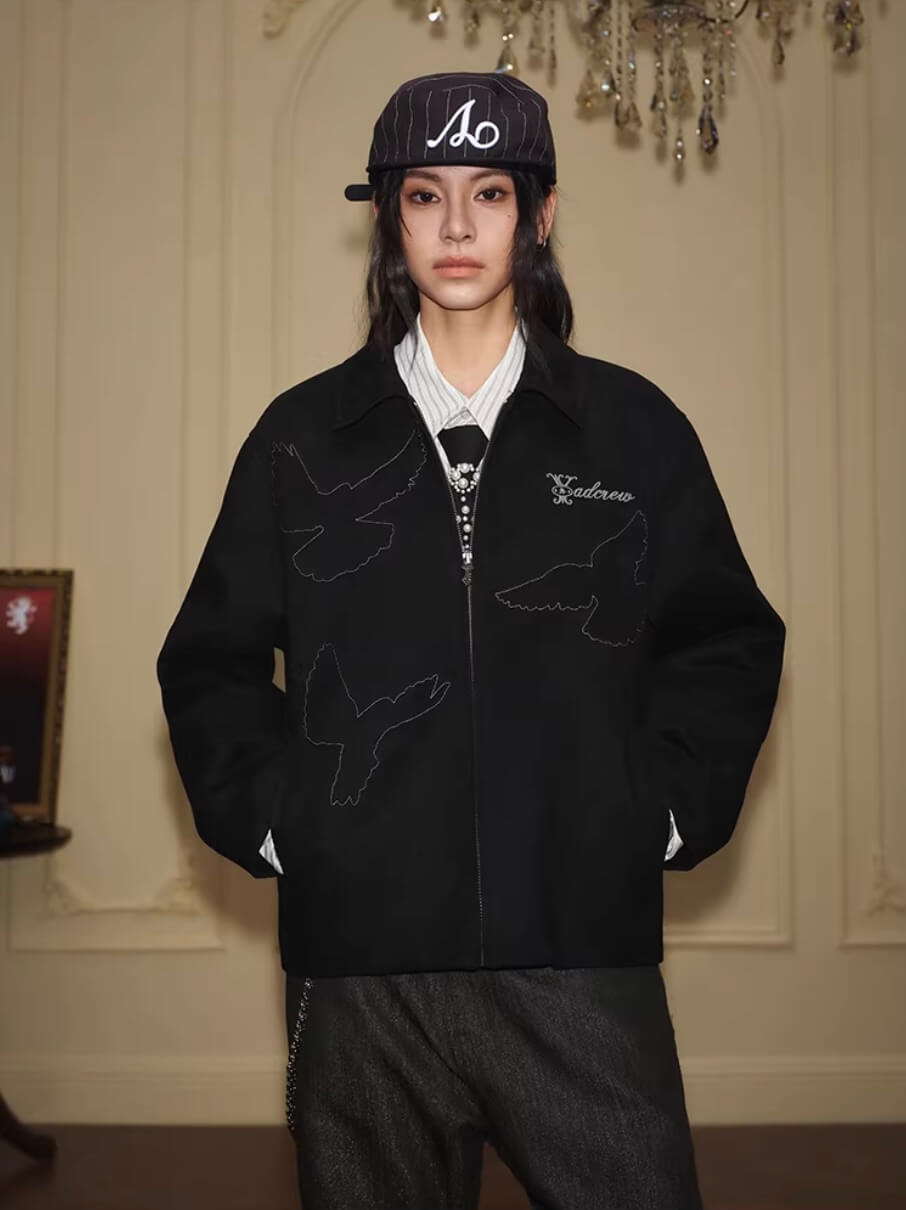 YADcrew Peace Dove Patch Suede Jacket