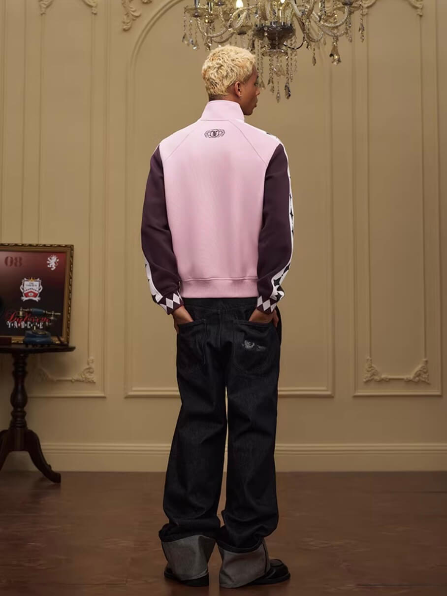 YADcrew Glitter Star Sleeve Stripe Track Jacket
